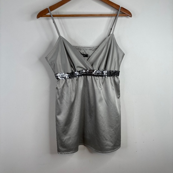 VTG Y2K Express Babydoll Tank M Silver Sequin 90s Fairy Whimsigoth New Years - Picture 1 of 8